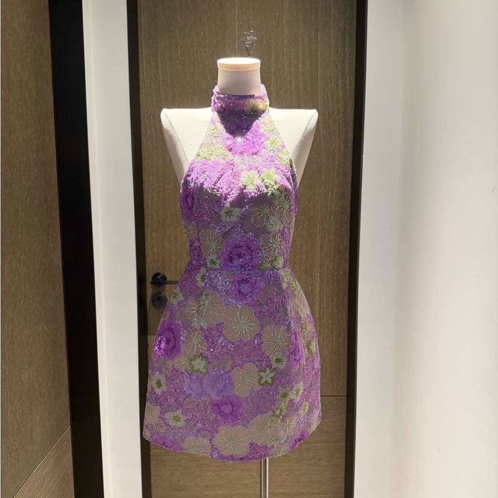 Bronx And Banco Purple Floral Halter Mini Dress
